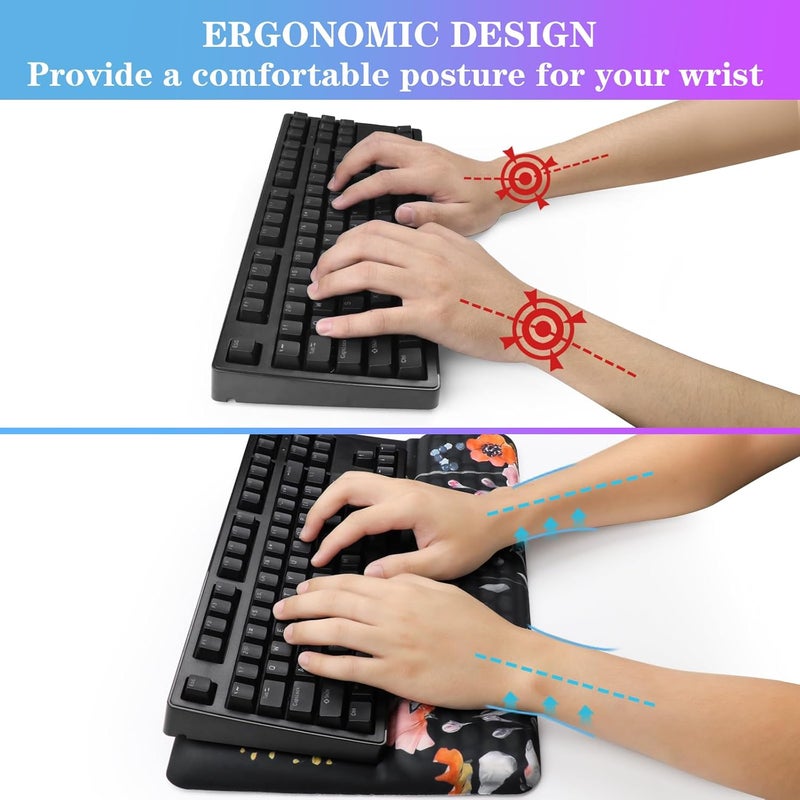 KEPUTAIER Computer Keyboard Stand with Wrist Rest, Ergonomic Tilted Keyboard Holder - Keyboard Riser with Wrist Pad - Keyboard Tray Support for Office Home - Black Flowers - Image 3